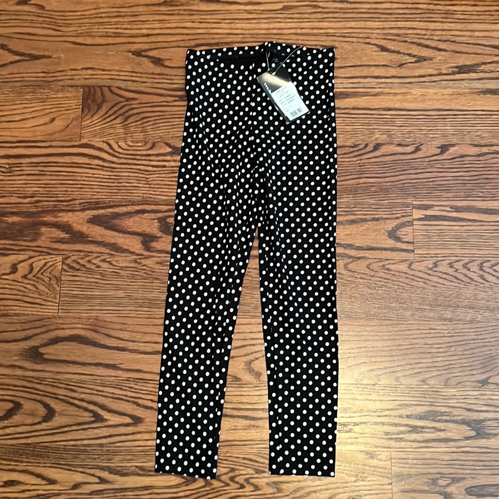 Flowers By Zoe NWT Long Legging Size Large Black White Polka Dot